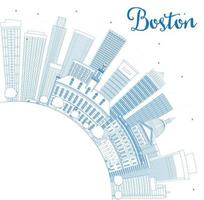 Outline Boston Skyline with Blue Buildings and Copy Space. vector