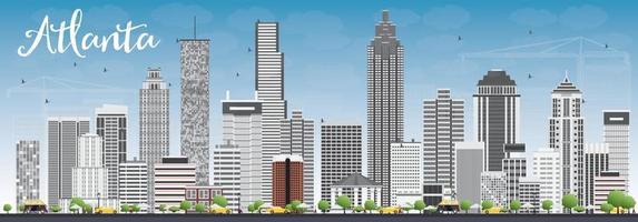 Atlanta Skyline with Gray Buildings and Blue Sky.