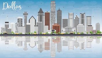 Dallas Skyline with Gray Buildings, Blue Sky and Reflections. vector
