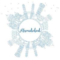 Outline Ahmedabad Skyline with Blue Buildings and Copy Space. vector