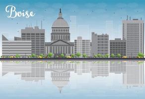 Boise Skyline with Grey Building, Blue Sky and reflections vector