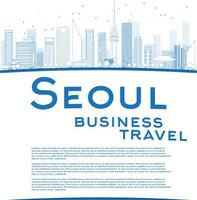 Outline Seoul skyline with blue building and copy space vector