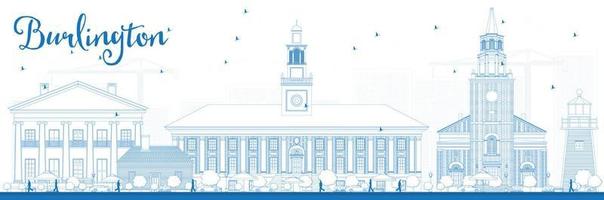 delinear el horizonte de la ciudad de burlington vermont con edificios azules. vector