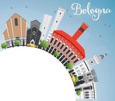 Bologna Skyline with Landmarks, Blue Sky and Copy Space. vector