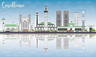 Casablanca Skyline with Gray Buildings, Blue Sky and Reflections. vector