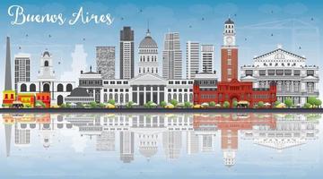 Buenos Aires Skyline with Color Landmarks, Blue Sky and Reflections. vector