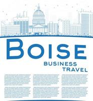 Outline Boise Skyline with Blue Building and copy space vector