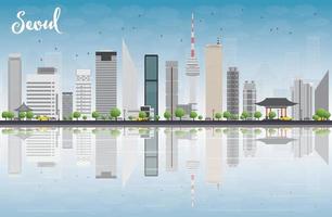 Seoul skyline with grey building, blue sky and reflections. vector