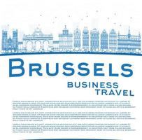 Outline Brussels skyline with blue building and copy space vector