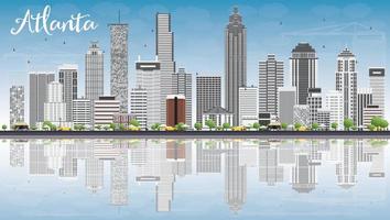 Atlanta Skyline with Gray Buildings, Blue Sky and Reflections. vector