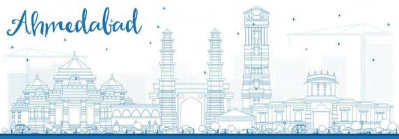 Outline Ahmedabad Skyline with Blue Buildings. vector