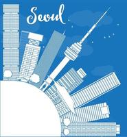 Outline Seoul skyline with blue building and copy space vector