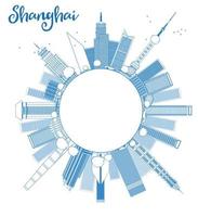 Outline Shanghai skyline with blue skyscrapers vector