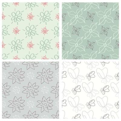 Set of four flower seamless patterns.