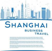 Outline Shanghai skyline with blue skyscrapers and copy space vector