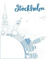 Outline Stockholm Skyline with Blue Buildings and copy space vector