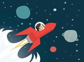 Red rocket with businessman in space vector