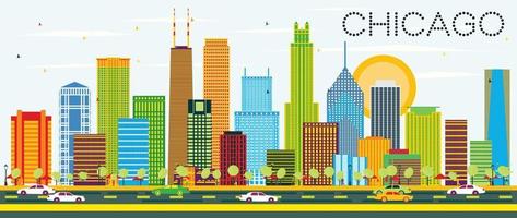 Chicago Skyline with Color Buildings. vector