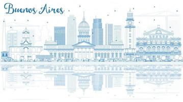 Outline Buenos Aires Skyline with Blue Landmarks and Reflections. vector