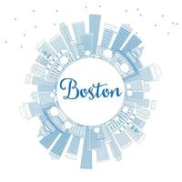 Outline Boston Skyline with Blue Buildings and Copy Space. vector