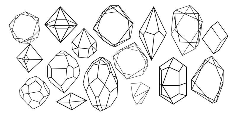 Vector set of golden luxury crystal diamonds shapes.Border Collection for Card.Geometric Premium Glitter Background, Polygon mosaic shape amethyst gem quartz stone line art style