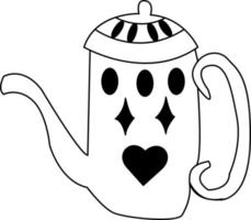 Teapot with lid. Vector doodle illustration. teapot is decorated with simple pattern of ovals, rhombuses, hearts