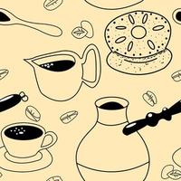 Coffee icons seamless pattern background in sketch doodle style vector