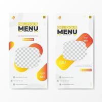 plantilla de banner de promoción de menú delicioso publicación en redes sociales con vector