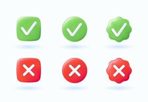 Green check mark and red cross mark icon set vector