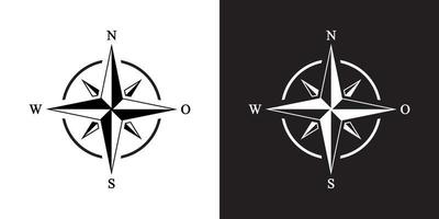 Compass, Wind Rose Icon Vector in Monochrome Style