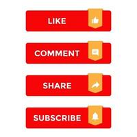 Like, comment, share and subscribe in bar button. Icon set for promote streaming channel vector