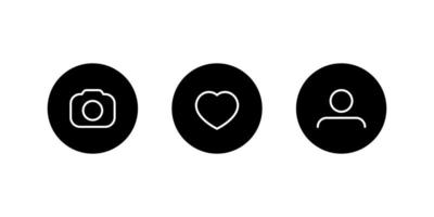 Camera, love, and profile button. Icon set of social media vector