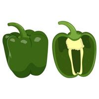 Cute green pepper isolated on white background. Flat vector illustration.