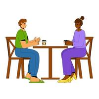People relax and drink coffee. Romantic atmosphere, friends chatting. Flat vector illustration