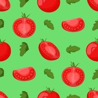 Cute tomatoes seamless pattern. Flat vector illustration.