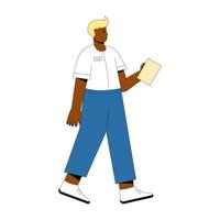 Friendly waiter man holding menu. Flat vector illustration.