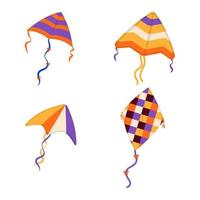 Set of flying wind kites. Makar Sankranti festival. Wind kite game. vector