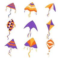 Set of flying wind kites. Makar Sankranti festival. Wind kite game. vector