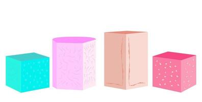 Set of outline silhouette pouffe, padded stool, ottoman. Isometric flat style. vector
