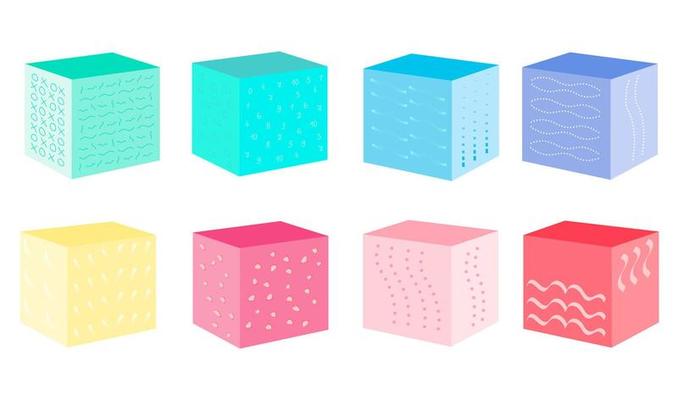 Set of outline silhouette pouffe, padded stool, ottoman. Isometric flat style.