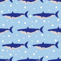 vector seamless pattern with sharks and bubbles. Background on the marine theme.