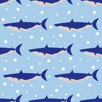 vector seamless pattern with sharks and bubbles. Background on the marine theme.