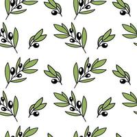 A seamless pattern of olive branches, hand-drawn doodle elements. Olive A symbol of peace and victory. An evergreen tree vector