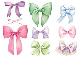 Set of pastel colored bows, hand drawn vector watercolor illustration