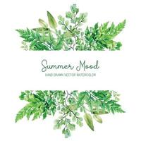 Horizontal stripe banner with watercolor ferns, hand drawn vector illustration