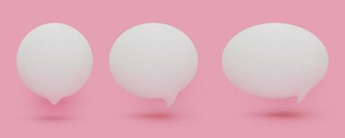 Set of 3D cute white speech bubble icons, isolated on pink pastel background. vector mesh 3D Chat icon set