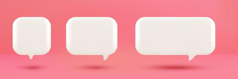 Set of 3D cute white square speech bubble icons, isolated on pink pastel background. 3D Chat icon set
