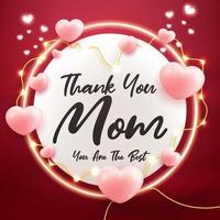 happy mother's day greeting card template heart shape 3d render style on red curtain wavy background vector