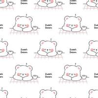 Seamless pattern with cute white bear sleeping cartoon on white background vector