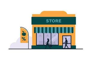 People and shopping. Shop on the street. Vector image.